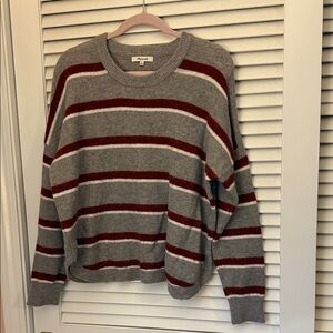 Madewell Gray and Burgundy Striped Sweater
